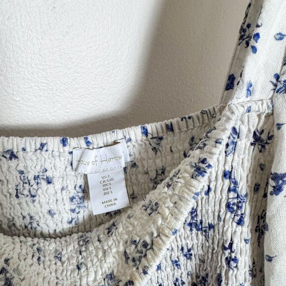 House of Harlow 1960 Linen Smocked Bodice Floral Midi Dress NWOT - Picture 6 of 6